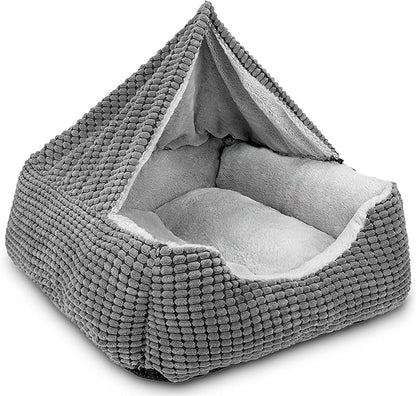 GASUR Dog Beds for Large Medium Small Dogs, Rectangle Cave Hooded Blanket Puppy Bed, Luxury Anti-Anxiety Orthopedic Cat Beds for Indoor Cats, Warmth and Machine Washable (25 inches, Grey)