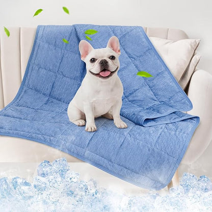 PICK FOR LIFE Cooling Blanket for Dogs, 0.4 Q-MAX Pets Cooling Comforter Throw for Bed Cover, Summer Blanket for Large Dogs Washable, Soft Lightweight Cold Mats for Pet Hot Weather, 30"×40"/Deep Blue