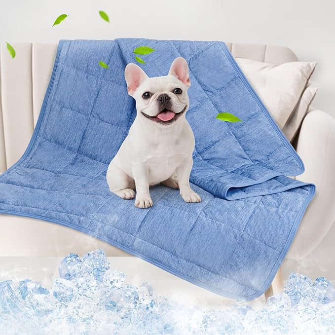 PICK FOR LIFE Cooling Blanket for Dogs, 0.4 Q-MAX Pets Cooling Comforter Throw for Bed Cover, Summer Blanket for Large Dogs Washable, Soft Lightweight Cold Mats for Pet Hot Weathe, 43"×55"/Deep Blue