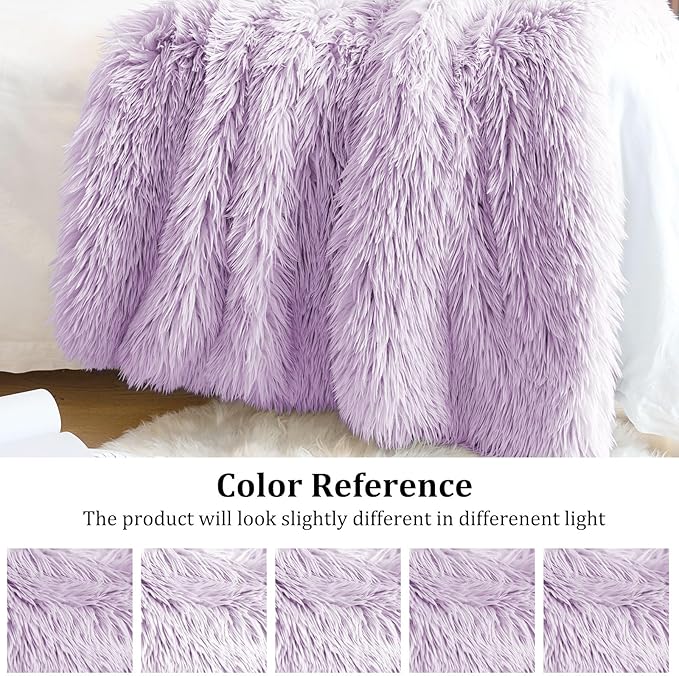 JONIYEAR Extra 2.8" Long Hair Fluffy Faux Fur Throw Blanket 50" x 60",Luxury Soft Decorative Fuzzy Furry Blankets for Couch, Cozy Plush Shaggy Blankets for Sofa Bed, Cute Lovely Blanket for Pet,Purple
