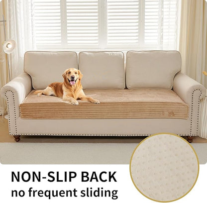 HAOMAIJIA Waterproof Couch Cover for Dogs Washable,Faux Fur Pet Couch Covers for Sofa,Soft Dog Bed Cover Non-Slip Couch Covers for 3 Cushion Couch Sofa Pet Friendly (Khaki, 35" x 74")