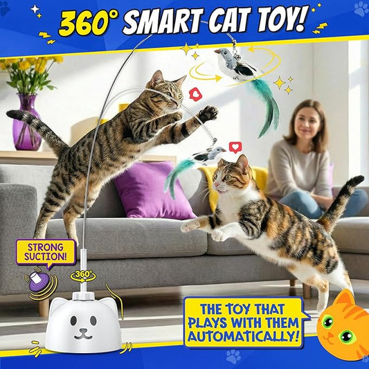 CATPICK Interactive Cat Toys for Indoor Cats - Automatic Flying Bird Feather Toy, USB Rechargeable Electric Cat Teaser with Strong Sticky Base, Smart Motion Self-Play Toy for Bored Cats(Brown)