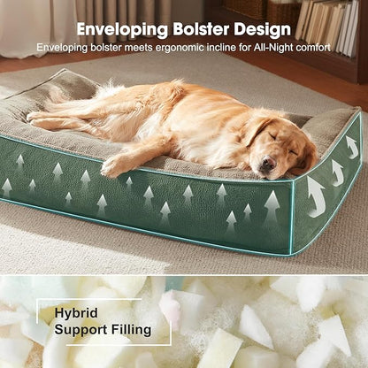 FURTIME XXL Orthopedic Dog Beds Large Sized Dog, Extra Thick Supportive Comfort Pet Sofa, Ergonomic Slant Dog Couch Bed with Removable Washable Cover, Ultra Soft Surface & Non-Slip Bottom, Brown, 48"