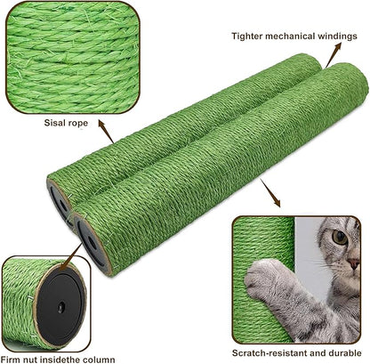 Cat Scratching Post Replacement for Cactus Cat Tree & Tower, Green 2 PCS 15.7in, Natural Sisal Replacement Parts with M8 Screws, Cute Green Cat Tree Refurbishment