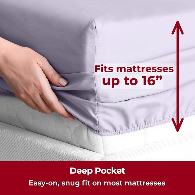 Mellanni Split King Sheets Set - 5 PC Iconic Collection Bedding - Hotel Luxury, Extra Soft, Cooling Bed Sheets - Wrinkle, Fade, Stain Resistant (Split King, Lavender)