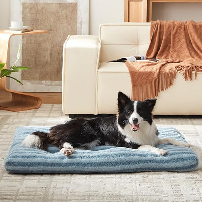FURTIME Washable XXL Dog Bed for Extra Large Dogs, Giant Deluxe Dog Crate Beds Comfy Fluffy Kennel Pad Anti-Slip Pet Sleeping Mat, Machine Washable Dogs Pillow, 47"x29"x4", Blue