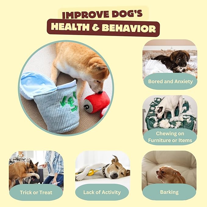 Dog Squeaky Toys, Plush Puzzle Dog Toy for Small Medium Large Dogs, Chew Fetch Brain Stimulating Toy, 3 Durable Small Toys with a Big Trash Can