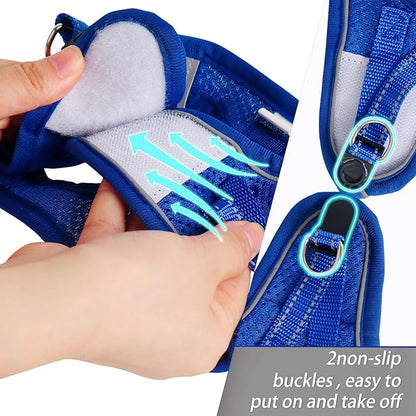 Dog Harness for Small Dogs and Leash Set, Honeycomb Grid, Reflective Lightweight Harness & Anti-Twist Pet Lead (Multi Color, Size: XS-S-M) (M, Sapphire Blue)