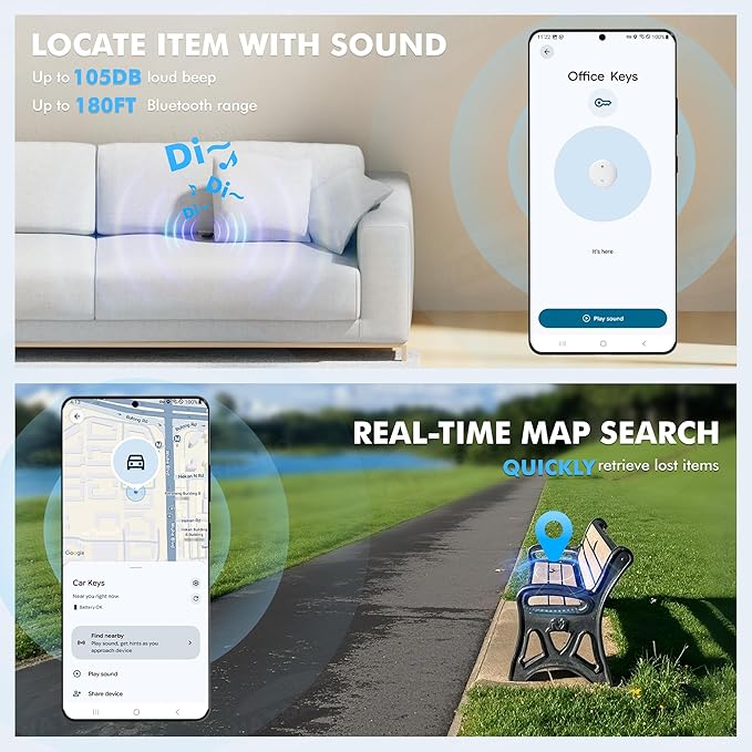 Air Tracker Tags-4 Pack for Android with Case- Bluetooth Tracker Item Finder for Key, Wallet, Luggage - Works with Google Find Hub, IP66 Waterproof, Smart Tag for Android & Samsung Phones(White)