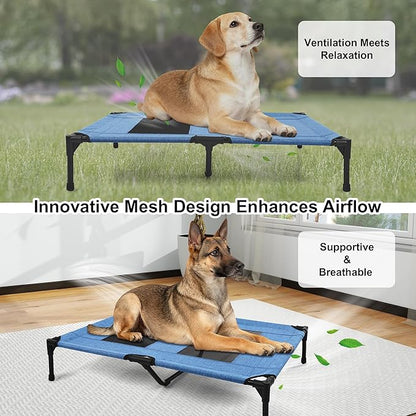 Raised Dog Bed Cooling Cot for Indoor Outdoor Use Portable Waterproof Mesh Pet Bed Washable for Large Medium Small Dogs, Blue