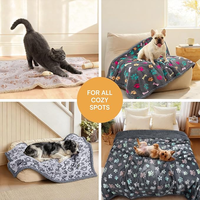 Luciphia Waterproof Pet Blankets for Couch Sofa Bed Cover Liquid Pee Proof Washable Soft Fluffy Large Dog Blanket Reversible Furniture Protection Paw Grey Large（65" x 57"）