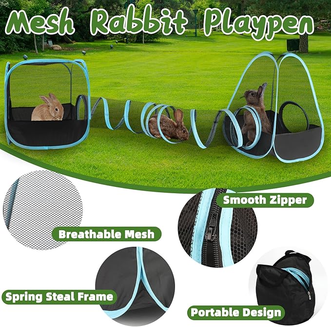 YUEPET Outdoor Guinea Pigs Playpen with Tunnel Pop up Bunny Enclosure Portable Cube Tent Collapsible Small Animal Playpen for Rabbit Guinea Pig Ferret Hamster Kitten Puppy Exercising Hiding Playing