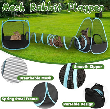 YUEPET Outdoor Guinea Pigs Playpen with Tunnel Pop up Bunny Enclosure Portable Cube Tent Collapsible Small Animal Playpen for Rabbit Guinea Pig Ferret Hamster Kitten Puppy Exercising Hiding Playing