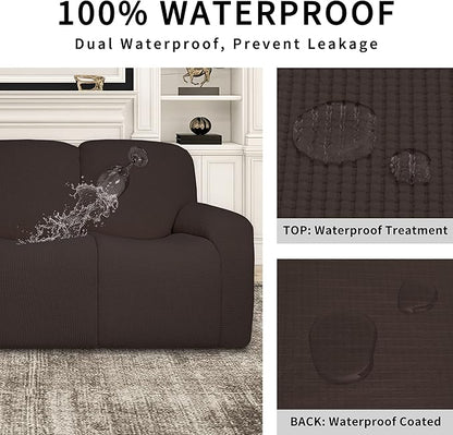 Easy-Going 100% Dual Waterproof Recliner Sofa Cover, 8-Pieces Stretch Relining Couch Cover with Pocket, Jacquard 3 Seat Sofa Slipcover Leakproof Washable (Sofa, Chocolate)