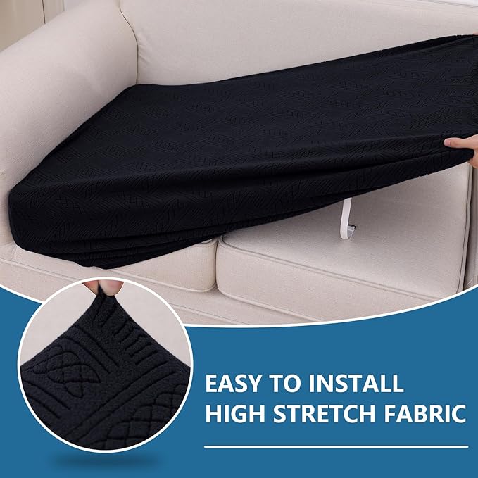 hyha Individual Couch Cushion Covers, Stretch Magic Sofa Seat Cushion Covers Washable, Dog Couch Sofa Slipcover for Pets, Kid with Elastic Bottom(Large, Black)