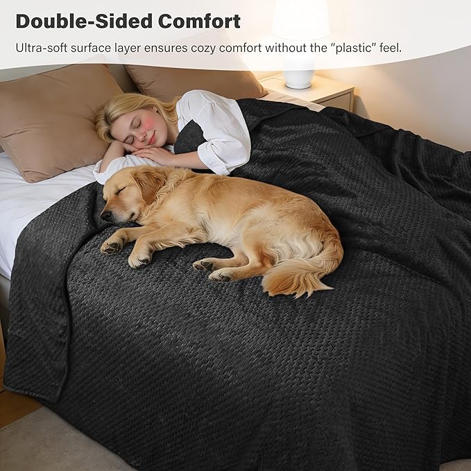 Catalonia Waterproof Pet Blanket for Sofa, Bed & Couch - Reversible Leakproof Fleece Furniture Protector Cover - Liquid Pee Proof Dog Cat Blanket for Small Medium Large Pets, Black, 40" x 30"