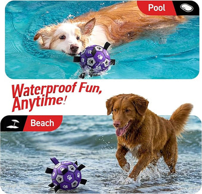 QDAN Dog Toys Soccer Ball with Straps - Dog Water Toy, Puppy Birthday Gifts, Durable Dog Balls for Small Medium Dogs （6 Inch）