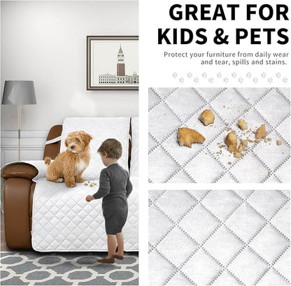 Easy-Going Recliner Sofa Cover, Reversible Couch Cover for 3 Seat Recliner, Split Sofa Cover for Each Seat, Furniture Protector with Elastic Straps for Kids, Dogs, Pets(3 Seater, White/White)