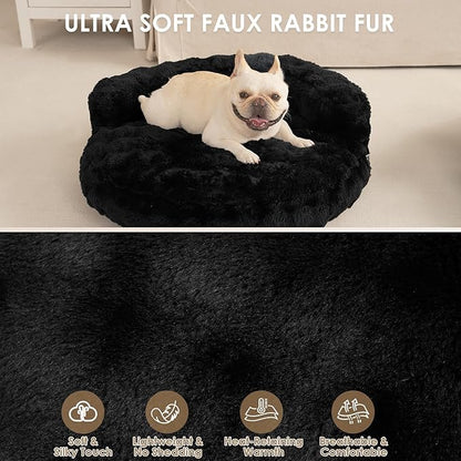 EHEYCIGA Soft Cat Couch Bed for Indoor Cats, Fluffy Small Dog Bed with Removable Washable Cover, Bolster Pet Sofa, Waterproof and Non-Slip, 26" x 26"x 8", Black