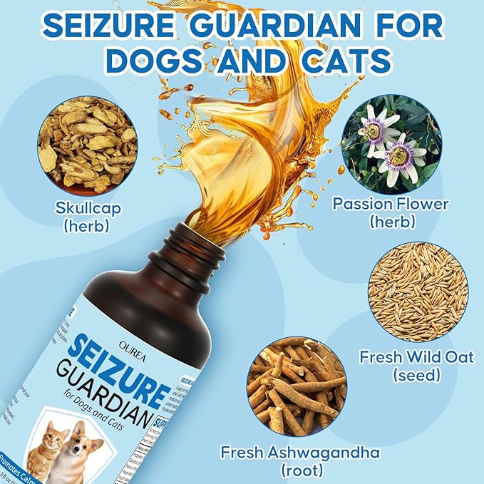 Seizure Guardian for Dogs and Cats, Nervous System Supplements Helps Manage Seizure Symptoms and Eases Anxiety and Stress, Natural Herbal Formula Calms the Nervous System (2 FL OZ)