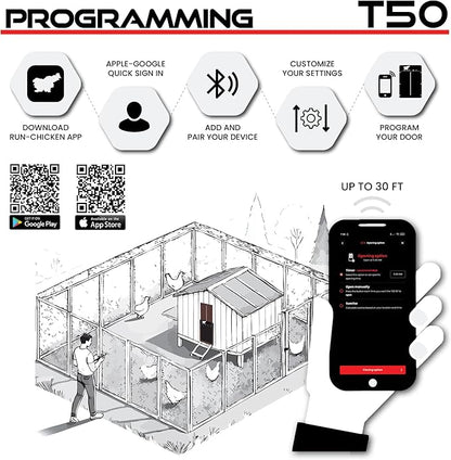 RUN-CHICKEN Door T50 – Automatic Chicken Coop Door Opener, Battery Powered & Weatherproof Aluminum, Smart App & Timer Control, Predator Proof, Easy Install, Reliable All-Season Performance (Brown)