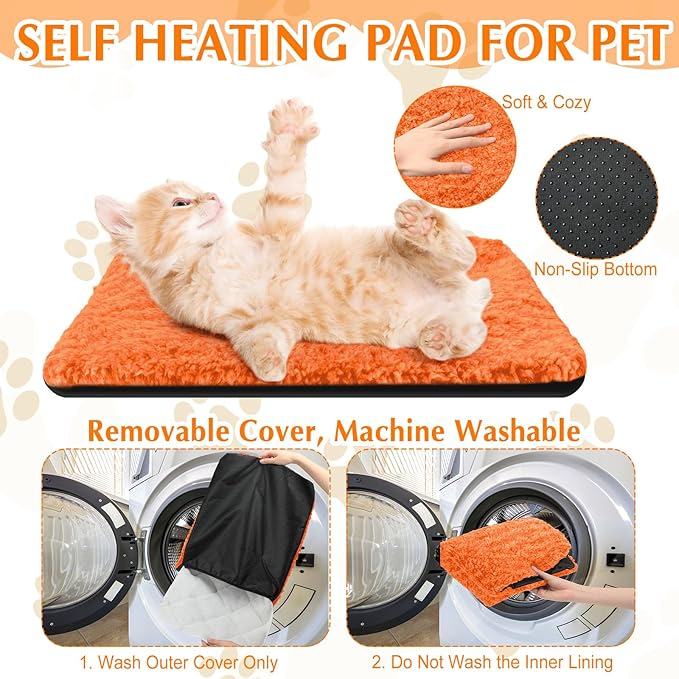 Drydiet 4 Pack Self Warming Cat Pads Self Heating Cat Mat Washable Homeless Dogs Thermal Pads Kennel Pad Reflects Body Heat Warm Crate Bed Mat for Indoor Outdoor Pet(Orange,16 x 20 Inch)