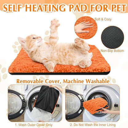 Drydiet 4 Pack Self Warming Cat Pads Self Heating Cat Mat Washable Homeless Dogs Thermal Pads Kennel Pad Reflects Body Heat Warm Crate Bed Mat for Indoor Outdoor Pet(Orange,16 x 20 Inch)