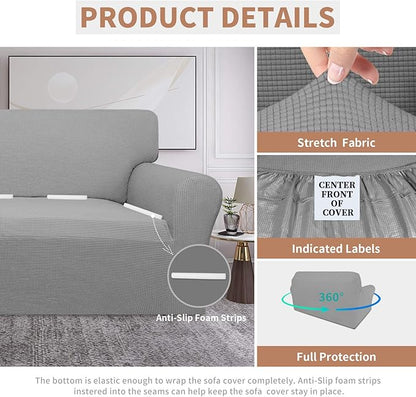 Easy-Going 100% Waterproof Loveseat Couch Cover, Dual Waterproof Sofa Cover, Stretch Jacquard Sofa Slipcover, Leakproof Furniture Protector for Kids, Pets, Dog and Cat (Loveseat, Light Gray)
