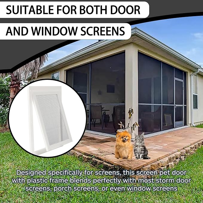 TonGass 7.87" x 9.84" Pet Screen Door Flap Compatible with Doggy Fits Dogs & Cats Under 30 Lbs, Small Dog Doors Flaps, Cat Screen Window Door Flap for Exterior Porch Screen and Window Screen - White