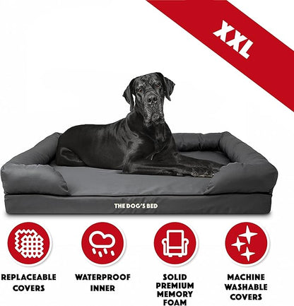 The Dog’s Bed Orthopedic Memory Foam Dog Bed with Bolsters for XXL Dogs, Waterproof Washable Cover, Anti-Slip Base, Calming Surface – CertiPUR-Certified Foam, Oxford Fabric, Grey with Black Trim, XXL