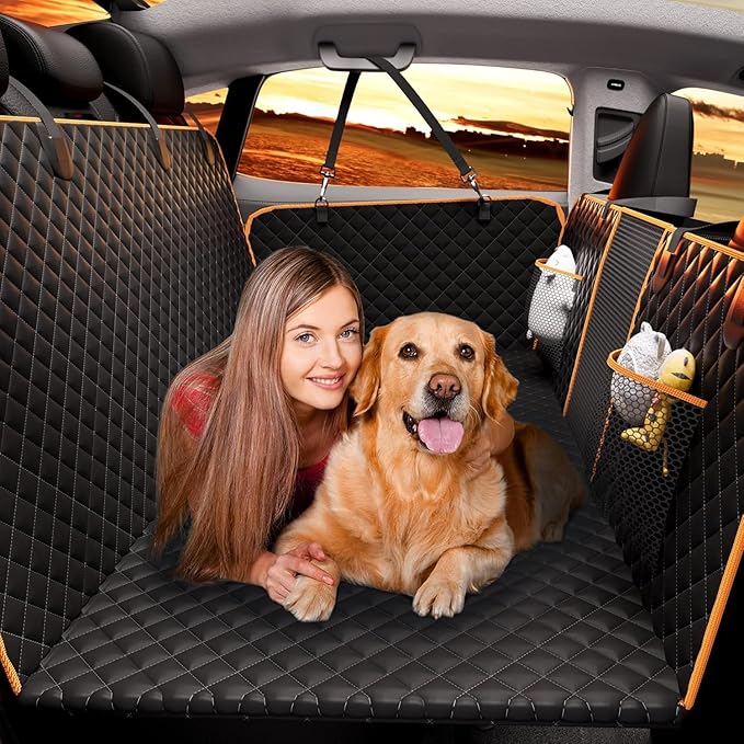 Chilino Back Seat Extender for Dogs - Large Space, Waterproof Dog Car Seat Cover for Back Seat with Hard Bottom Holds 420lbs, 600D Heavy-Duty Upgraded Material Dog Hammock for Car