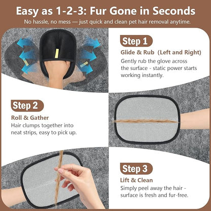 Pet Hair Removal Gloves, 2 Packs Reusable Electrostatic Pet Fur Remover Mitt, Washable Shedding Brush Glove for Dog Cat, Multi Surface Lint & Fur Cleaning Tool for Furniture, Car & Carpet