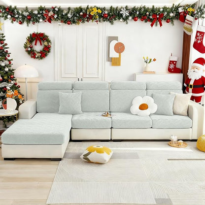hyha Couch Cushion Covers, Stretch Sofa Seat Cushion Slipcover, Sectional Couch Covers L Shape with Elastic Bottom for Sectional Sofa(Chaise, Light Grey)