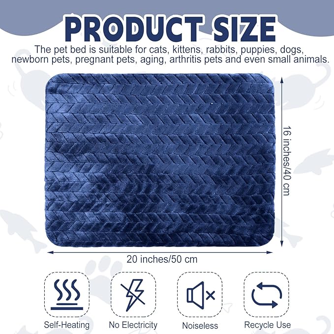 Drydiet 4 Pack Self Warming Cat Bed Mat Self Heating Pad for Dog Extra Warm Winter Pet Pad Washable Thermal Pads Mats for Pets Indoor Outdoor(Navy Blue,16 x 20 Inch)