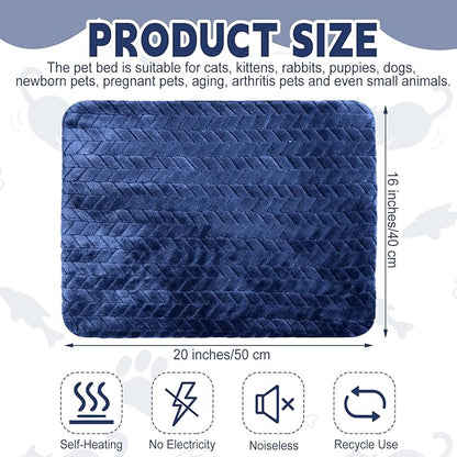 Drydiet 4 Pack Self Warming Cat Bed Mat Self Heating Pad for Dog Extra Warm Winter Pet Pad Washable Thermal Pads Mats for Pets Indoor Outdoor(Navy Blue,16 x 20 Inch)