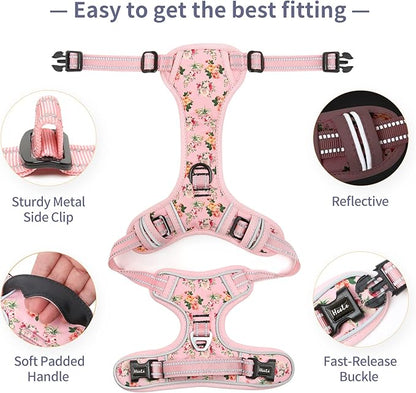 HEELE Dog Harness Harness for Small Dogs No Pull Dog Vest Harness for Small Dog with Soft Padded Handle Reflective for Outdoor Training, Flower-Pink, XS
