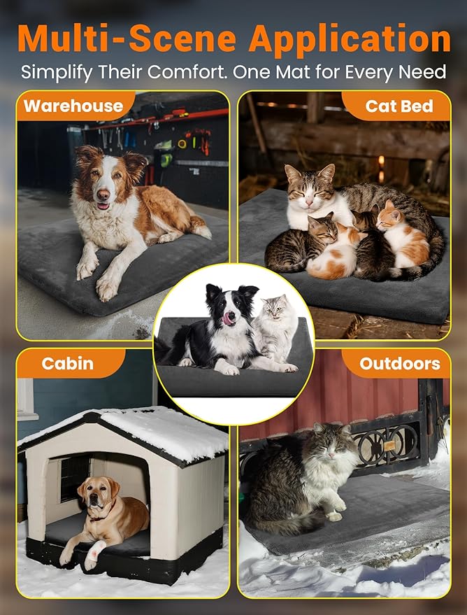 PETNF Outdoor Pet Heating Pad for Cats & Dogs, 100.4-107.6°F Auto Temp Control, Waterproof Fireproof, for Cat House/Dog Kennel/Carport, Fits Domestic & Stray Pets (Gray 15.7"X19.7")