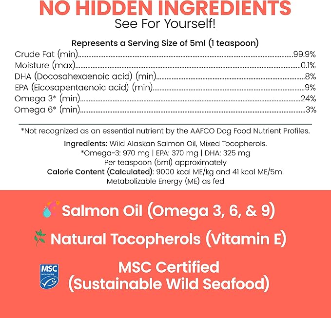 Wild Alaskan Salmon Oil for Dogs 8oz MSC Certified - Omega 3 EPA DHA for Skin & Coat, Itchy Skin & Allergies, Joint Support - Liquid w/Pump - Sockeye Salmon - Chew + Heal Labs
