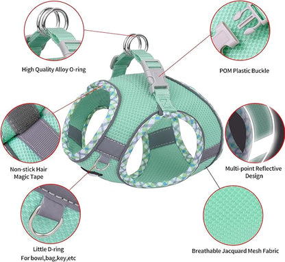 AIITLE Small Dog Harness - Breathable Double-Layer Jacquard No-Choke Vest, Durable Anti-Tear Fabric with Reflective Trim - Perfect for Running, Parties, Daily Walks (Turquoise, XS)
