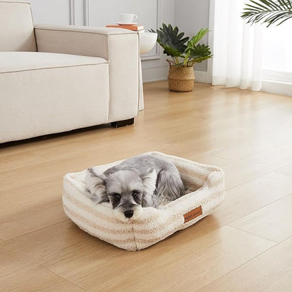Modern Threads Ultra Soft Plush Pet Bed for Small and Medium Dogs with Elegant Texture and Stylish Design, Removable Washable Cover, Beige, (24" L x 20" W x 8" Th)