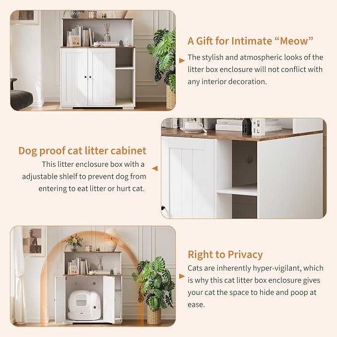 Extra Large Cat Litter Box Enclosure with Scratch Pad, Large Automatic Litter Box Furniture, Dog-Proof Litter Cabinet with Outlet, Space for Cat Stuffs