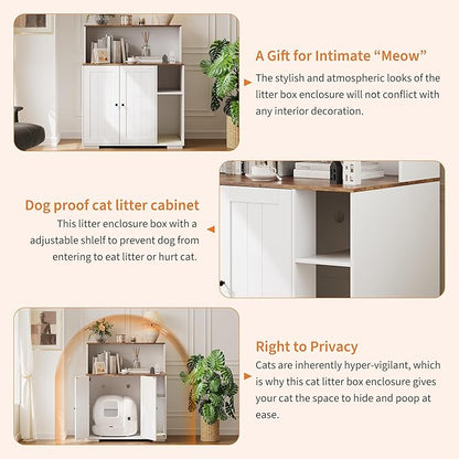Extra Large Cat Litter Box Enclosure with Scratch Pad, Large Automatic Litter Box Furniture, Dog-Proof Litter Cabinet with Outlet, Space for Cat Stuffs