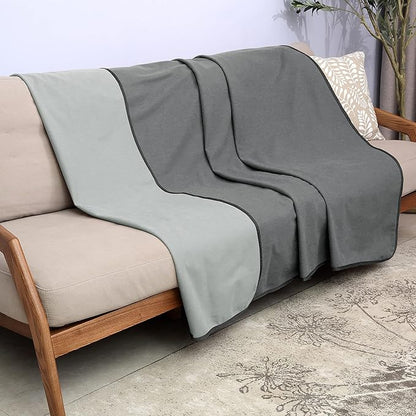 Catalonia Waterproof Blanket for Bed, Reversible Fleece Couch Sofa Furniture Protector, Leak Proof Dog Blankets, Grey
