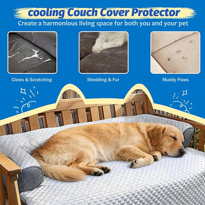 WATANIYA PET Cooling Dog Bed, Washable Cooling Mat for Large Dogs with Removable Cover, Self Cooling Couch Cover for Dog, Non-Slip Dog Couch Bed, 35x31 Inch, Grey