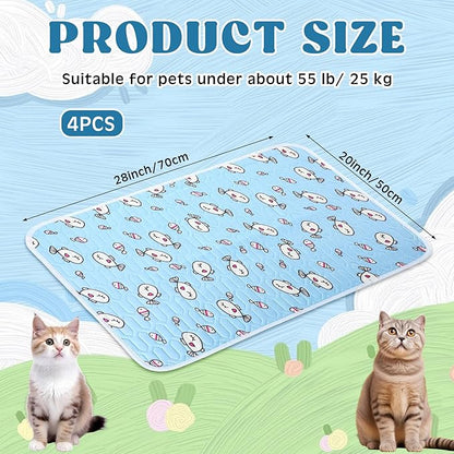 Colingmill 4 Pcs Dog Cooling Mat 28'' x 20'' Pet Cooling Mat for Dogs Cat Summer Self Cooling Mat Ice Silk Chill Pads Washable Cooling Bed Cooling Cushion for Kennel Crate Car Seat Puppy, Blue