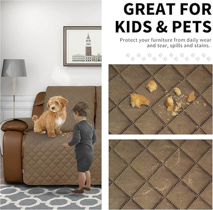 Easy-Going Oversized Loveseat Recliner Cover, Reversible Couch Cover for Double Recliner, Split Sofa Cover for Each Seat with Elastic Straps for Kids, Dogs, Pets(Oversized 2 Seater, Camel/Ivory)