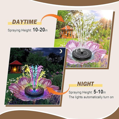Yzert Solar Fountain for Bird Bath Colorful Lights Automatic Cycle 3.5W Solar Water Fountain Outdoor Garden 2200mAh Battery