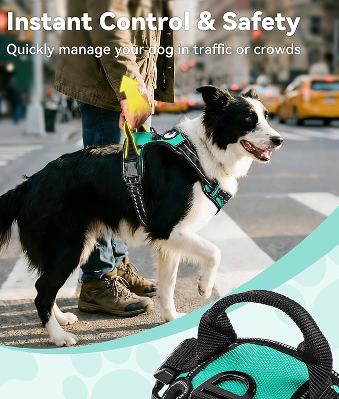 Joytale No Pull Dog Harness for Extra Large Dogs, Reflective Pet Vest with Front Clip, Adjustable Soft Padded Harnesses with Easy Control Handle for Training and Walking, Teal, XL