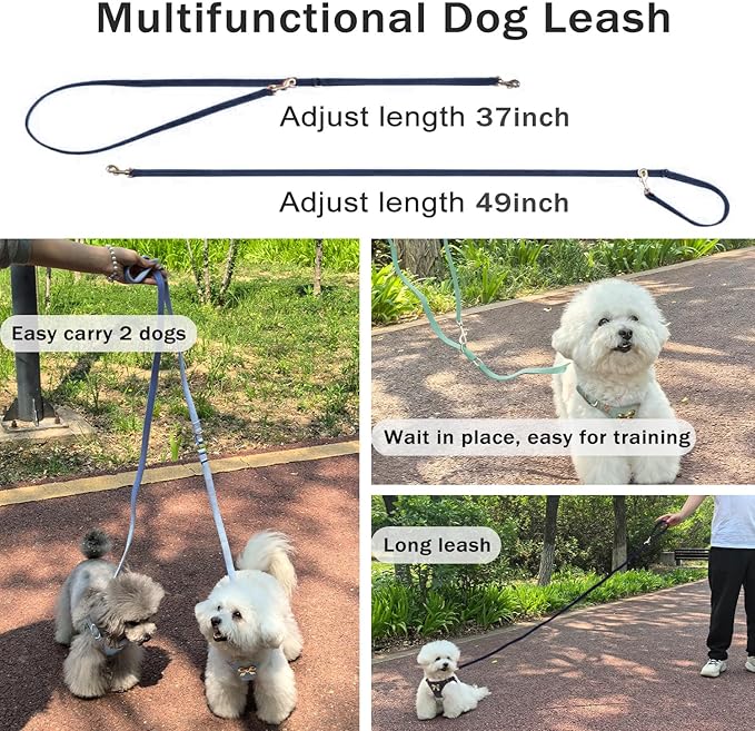 No Pull Dog Harness and Leash Set for Small Sized Dog Training Puppy Harnesses with Multifunction Dog Leash Soft Adjustable Denim No Choke Escape Proof Pet Harness for Small Medium Dog (Navy Blue XXS)