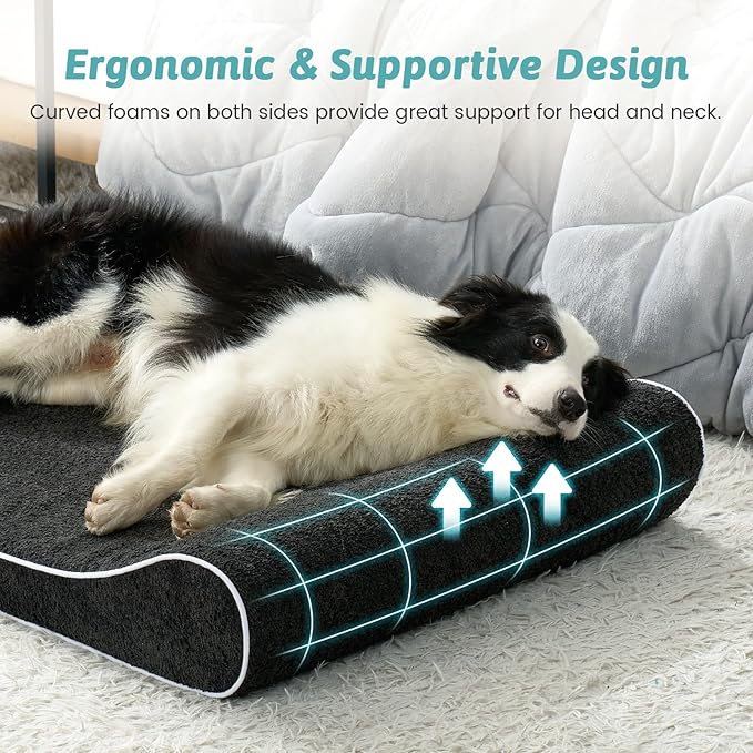 COZY KISS Orthopedic Dog Bed for Extra Large Dogs up to 140 lbs - Removable Washable Cover with Waterproof Lining, Cotton-Polyester Blend Boat-Shaped Lounger Mattress, XL(51x36x8in), Black